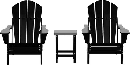 WO WESTIN OUTDOOR HDPE Laguna 3PC Outdoor Poly Adirondack Chair Set with Side Table, Black