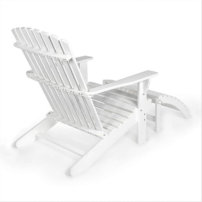 Eyely KDA1000D Zalenor 2-Piece Traditional Rustic Acacia Wood Adirondack Chair with Detachable Ottoman, White