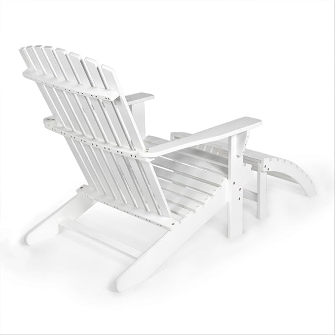 JONATHAN Y ADK1000D Saranac 2-Piece Traditional Rustic Acacia Wood Adirondack Chair with Detachable Ottoman Classic, Coastal, Cottage, Vintage, Farmhouse, White