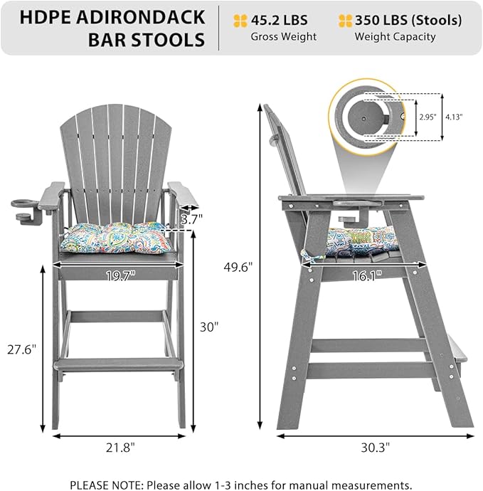 Sundale Outdoor Tall Adirondack Chairs Set of 2, 30 Inch Seat Height Patio Adirondack Bar Stools - Photo 3