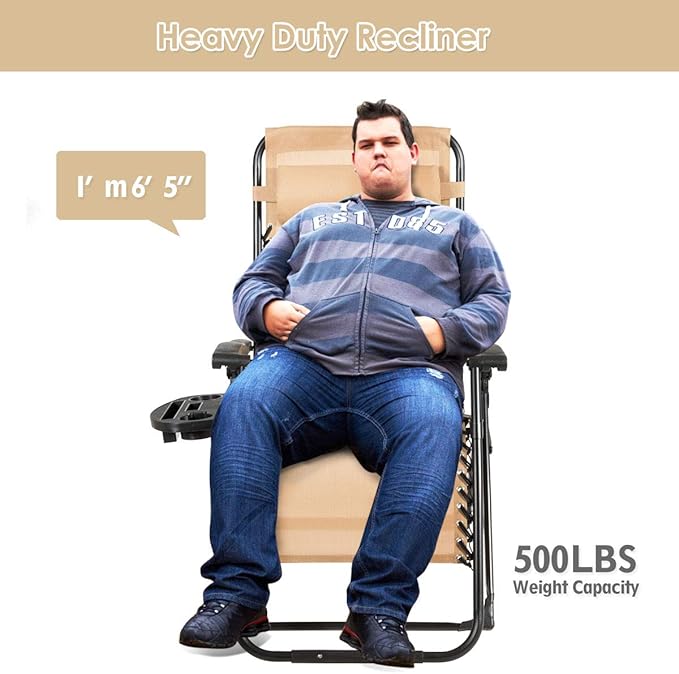Goplus Oversized Zero Gravity Chair, XL-Extended Version, Outdoor Recliner w/Cup Holder & Detachable Headrest - Photo 4
