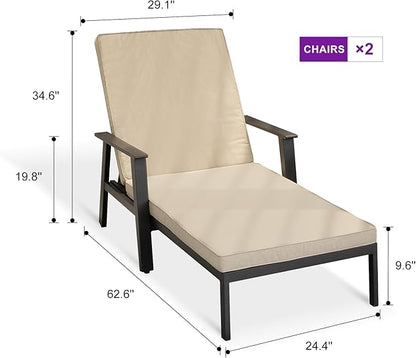 PURPLE LEAF Pool Lounge Chairs with Thick Cushions and Adjustable Backrest Metal Outdoor Chaise Lounge Patio Lounger Set of 2 for Outside Beach Poolside Deck Backyard, Beige