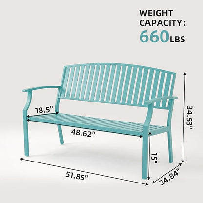 Outdoor Bench Weatherproof Aluminum Patio Garden Bench, Patio Loveseat for Porch Garden Lawn Backyard Park Balcony(Light Blue, 1PC)