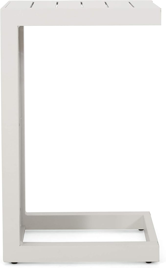 Christopher Knight Home Jesse Coral Outdoor Modern Aluminum C-Shaped End Table, White - Photo 7
