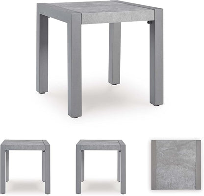 Signature Design by Ashley Moonlight View Contemporary Weather Resistant Outdoor End Table with Sintered Stone Top, Light Gray