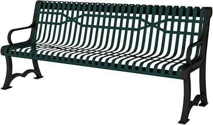 COATEDOUTDOORFURNITURE Coated Outdoor Furniture Heavy-Duty Outdoor Bench Thermoplastic Coated, Slatted Steel, Commercial-Grade Garden Bench, Made in America (Portable with Back, 4 Ft, Textured Green)