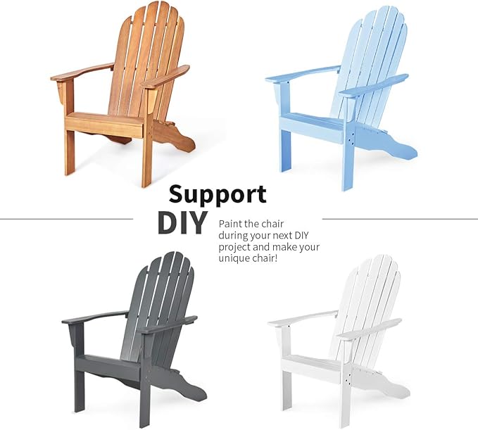 Giantex Adirondack Chair Set of 4 Acacia Wood Outdoor Chairs with 350 lbs Weight Capacity, Lounge Chair Armchair for Yard, Patio, Garden, Poolside, Balcony, Deck Fire Pit Chairs, Natural