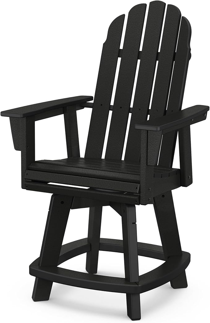 POLYWOOD® Vineyard Curveback Adirondack Swivel Counter Chair in Black