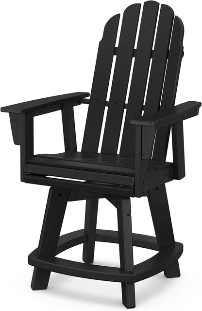 POLYWOOD® Vineyard Curveback Adirondack Swivel Counter Chair in Black