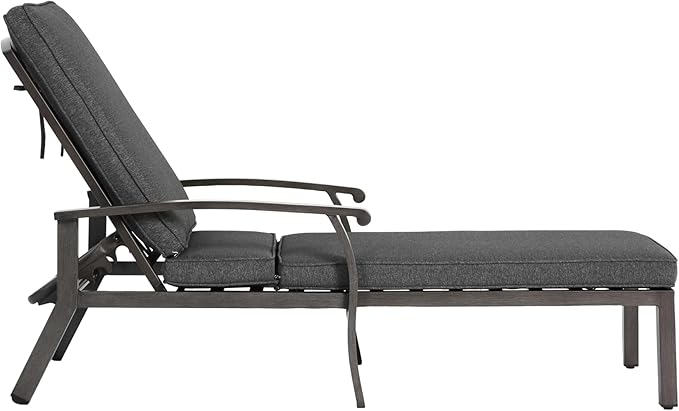 Grey Aluminium Cast Chaise Lounge Chair Outdoor, Patio Chaise Lounge Chair with Cushion, Tanning Lounges, with Level Adjustable Recliner for Poolside, Patio, Deck, Yard