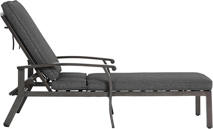 Grey Aluminium Cast Chaise Lounge Chair Outdoor, Patio Chaise Lounge Chair with Cushion, Tanning Lounges, with Level Adjustable Recliner for Poolside, Patio, Deck, Yard