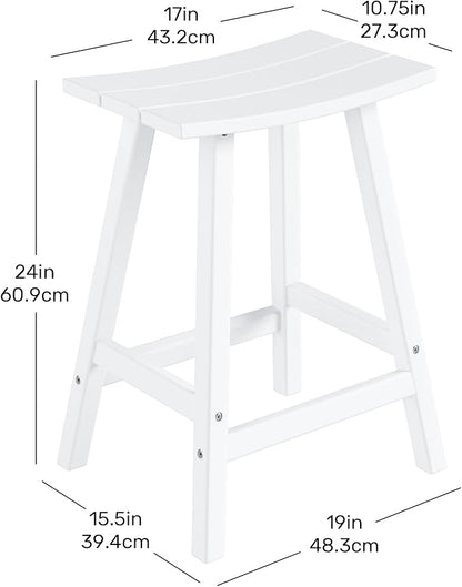Costaelm All-Weather Bar Stools Set of 2, 24" Height Outdoor Bar Stools, Adirondack Poly Patio Bar Stool for Patio, Deck, Kitchen Counter and Garden, White
