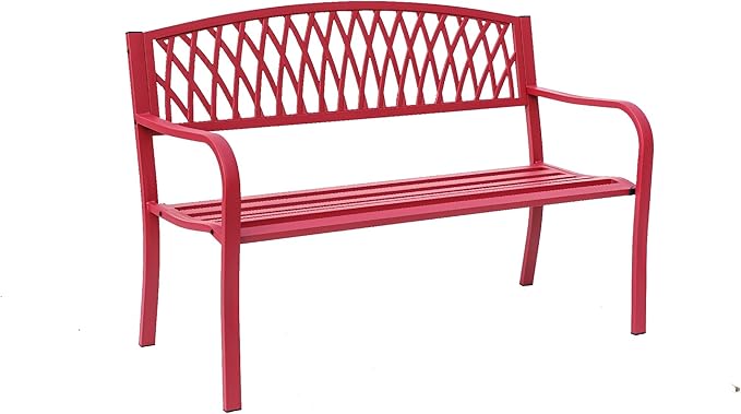 Hi-Line Gift Ltd. Passionate Red Reverie- Steel and Cast Iron Garden Bench