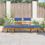 Convertible Garden Bench with Cushions, Outdoor Daybed, Acacia Wood Patio Furniture, Grey Wash Finish Brown and Blue - Photo 3