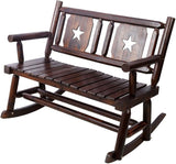 Outdoor Wooden Rocking Bench for 2, Heavy Duty Patio Rocker Loveseat 700 LBS Capacity - Photo 1