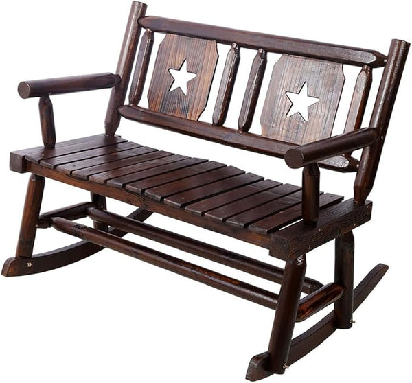 Outdoor Wooden Rocking Bench for 2, Heavy Duty Patio Rocker Loveseat 700 LBS Capacity - Photo 1