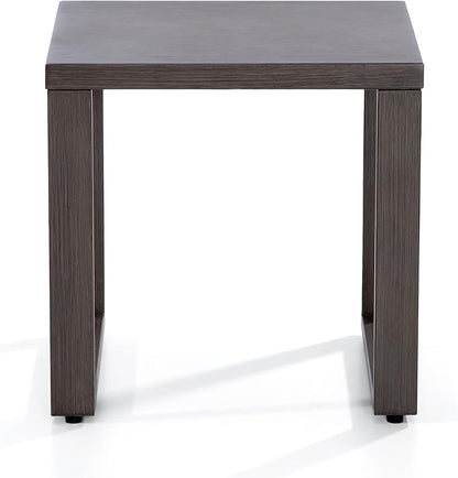 Joyside Outdoor Metal Side Table - 20"x 20" Small Square Coffee Table Patio Bistro Set Table Ideal Match for Patio Furniture, Wood-Looking Brown