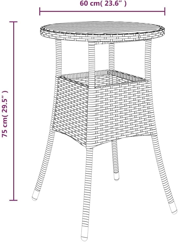 Garden Table with Grey Poly Rattan Round Top and Solid Acacia Wood Base - Photo 2