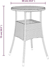 Garden Table with Grey Poly Rattan Round Top and Solid Acacia Wood Base - Photo 2
