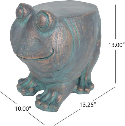 Garden Stool, Plant Stool or Frog Table for Garden, Front Porch, Patio, Outside, Indoor, Lightweight Concrete, Weather-Resistant, Distressed Gold Patina Finish, No Assembly (Frog)