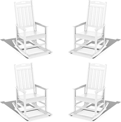 LOUNZY Outdoor Rocking Chair with Footboards Set of 4, HDPE Rocking Chair Patio Porch Rocker with 380lbs Support for Adult, White