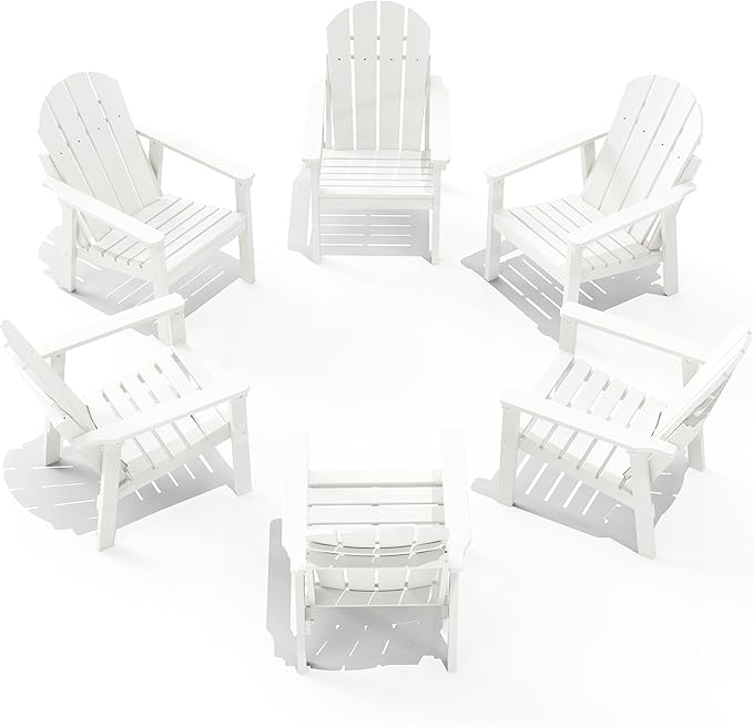 Adirondack Chair Set of 6, All Weather HDPE Fire Pit Chairs, Oversized Plastic Adirondack Chair for Outdoor, Balcony, Deck, Backyard, Patio, Garden, Poolside, Lawn White