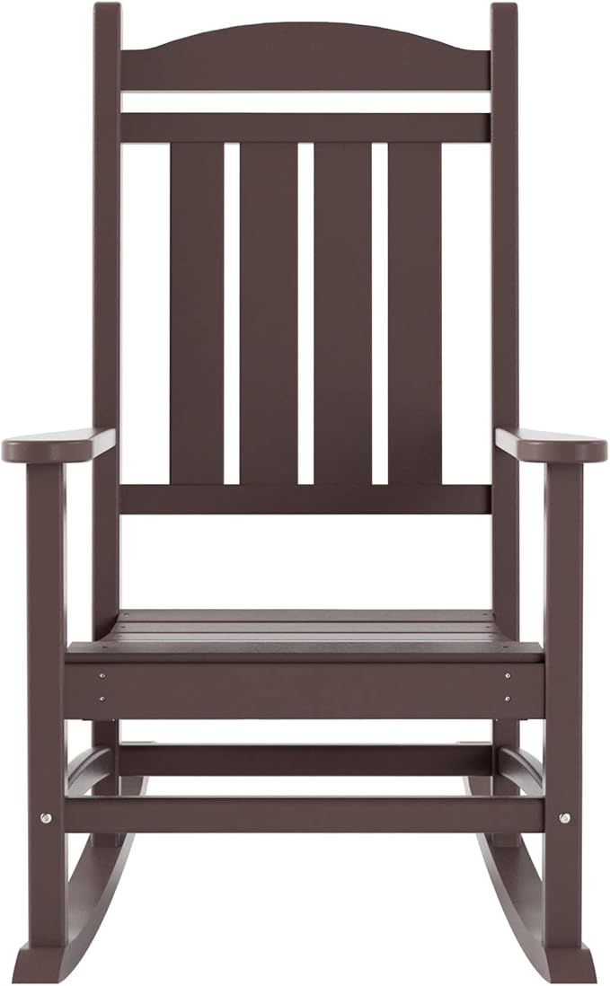 WestinTrends Malibu Malibu Outdoor Patio Porch Rocking Chair with Side Table Set, Dark Brown