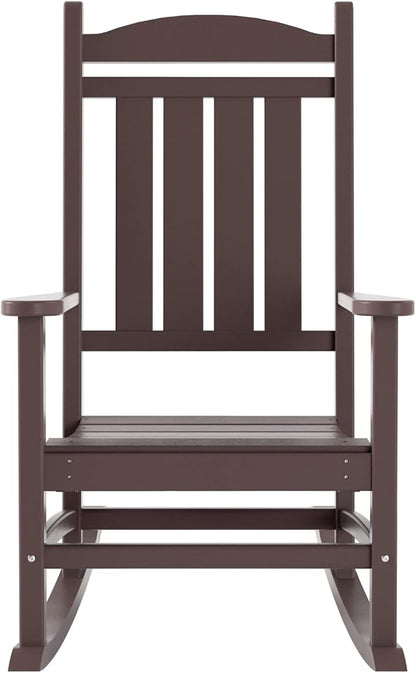 WestinTrends Malibu Malibu Outdoor Patio Porch Rocking Chair with Side Table Set, Dark Brown