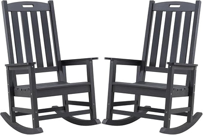 Psilvam Oversized Outdoor Rocking Chair Set of 2, Porch Rocker with 21" Wide Seat and 32" Tall Backrest, Pre-Assembled with Most Components for Effortless Installation (Carbon Black)