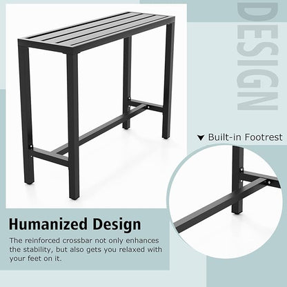 COSTWAY Outdoor Bar Table 48-inch Wide, Narrow Counter Height Dining Table with Waterproof Top and Heavy-Duty Metal Frame, Rectangular Pub Table for Hot Tub Garden Patio Backyard Poolside, Black