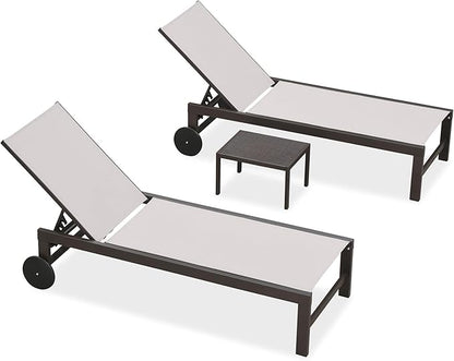PURPLE LEAF Outdoor Chaise Lounge Chair Set of 2, Pool Lounge Chairs for Outside, Aluminum Patio Chaise Loungers with Adjustable Backrest and Wheels for Deck, Lawn, Garden, Linen