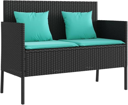 Garden Bench Black PE Rattan, Powder-Coated Steel Medium Garden Seating Outdoor Benches for Courtyard