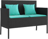 Garden Bench Deck Bench Patio Bench with Cushions Black Poly Rattan - Photo 2