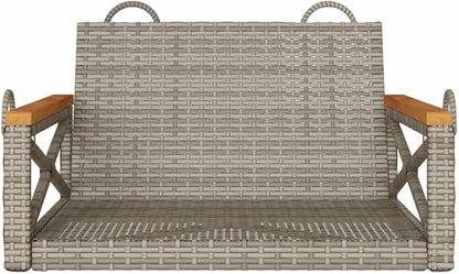 1 Seater Patio Swing Bench, Synthetic Rattan Hanging Chair for Garden, Balcony, and Outdoor Leisure, Powder-Coated Metal Frame, Grey