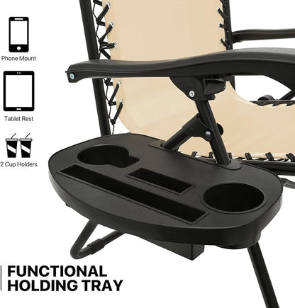 MoNiBloom Zero Gravity Chair Set of 2 with Canopy Shade, Patio Folding Anti Gravity Recliner, Foldable Outdoor Lounger with Cup Holder Tray for Beach Camping, Cream