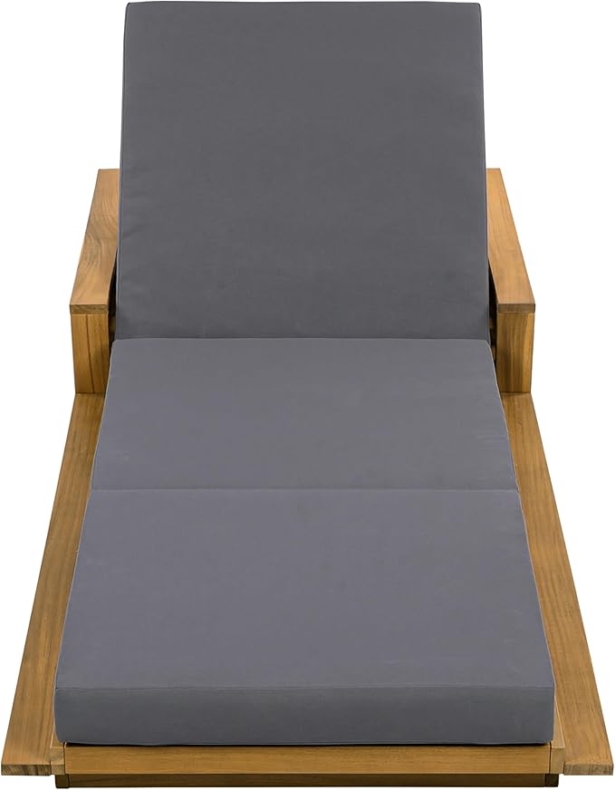 Merax Patio Chaise Lounge Set of 2, Acacia Wood Outdoor Reclining Chairs with 4-Position Adjustable Backrest - Photo 4