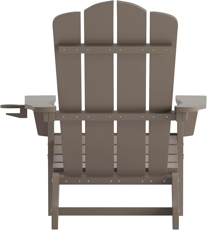 Flash Furniture Newport Adirondack Chair with Cup Holder, Weather Resistant Poly Resin Adirondack Chair, Brown - Photo 8