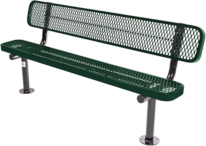 COATEDOUTDOORFURNITURE Coated Outdoor Furniture Heavy-Duty Outdoor Bench Thermoplastic Coated, Expanded Metal, Commercial-Grade Seating, Made in America (Surface with Back, 6 Ft, Textured Green)
