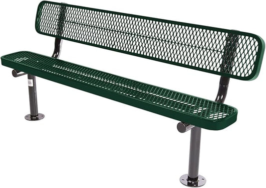 COATEDOUTDOORFURNITURE Coated Outdoor Furniture Heavy-Duty Outdoor Bench Thermoplastic Coated, Expanded Metal, Commercial-Grade Seating, Made in America (Surface with Back, 6 Ft, Textured Green)