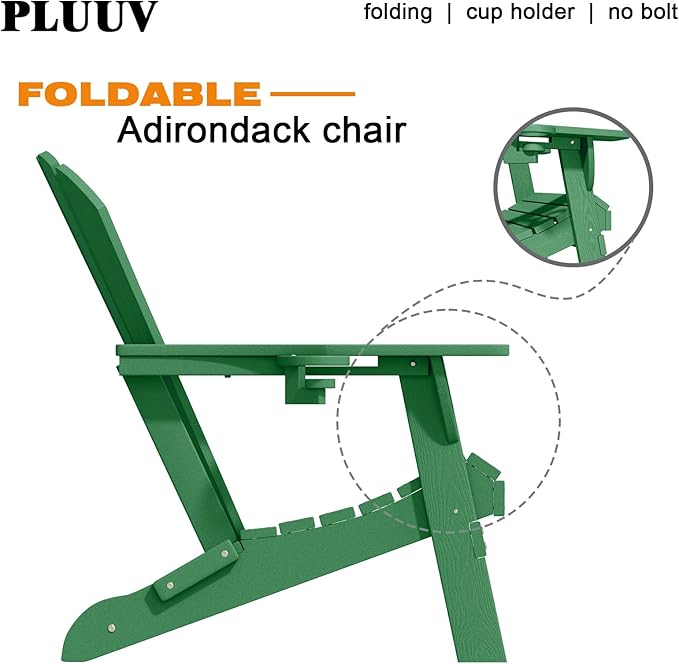 Folding Adirondack Chairs with Cup Holders, Set of 4 HDPE Plastic Outdoor Chairs, Weather Resistant, Real Wood Look - Photo 5