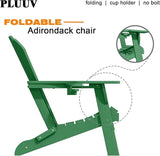 Folding Adirondack Chairs with Cup Holders, Set of 4 HDPE Plastic Outdoor Chairs, Weather Resistant, Real Wood Look - Photo 5