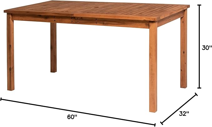 Walker Edison Dominica Contemporary Slatted Outdoor Dining Table, 34 Inch, Brown