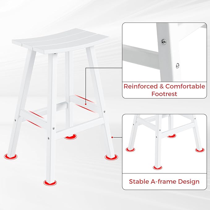 Costaelm All-Weather Bar Stools Set of 3, 29" Height Outdoor Bar Stools, Adirondack Poly Patio Bar Stool for Patio, Deck, Kitchen Counter and Garden, White