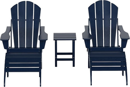 WestinTrends Malibu Outdoor Lounge Chairs Set, 5-Pieces Adirondack Chair Set of 2 with Ottoman and Side Table, All Weather Poly Lumber Patio Lawn Folding Chair for Outside, Navy Blue
