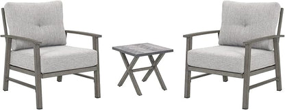 Aluminum Patio Furniture Set, 3 Pieces Outdoor Patio Bistro Set with Washable Thick Cushions, All Weather Patio Conversation Set with Coffee Table for Porch, Balcony, Lawn, Limed Oak