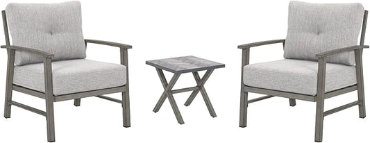 Aluminum Patio Furniture Set, 3 Pieces Outdoor Patio Bistro Set with Washable Thick Cushions, All Weather Patio Conversation Set with Coffee Table for Porch, Balcony, Lawn, Limed Oak
