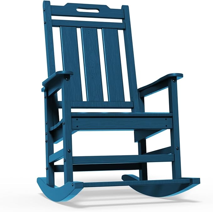 Rocking Chair, Outdoor Rocking Chair for Adults, HDPE Outdoor Chairs with Footboard, All Weather Resistant Porch Rocker, Navy