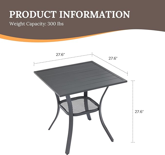 VICLLAX Small Square Outdoor Patio Table, All Weather Metal Outdoor Dining Table for Lawn Garden - Photo 3