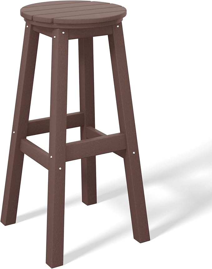 Costaelm 29" Height Outdoor Bar Stools, All-Weather Bar Stools, Adirondack Poly Patio Round Bar Stool for Patio, Deck, Kitchen Counter and Garden, Dark Brown