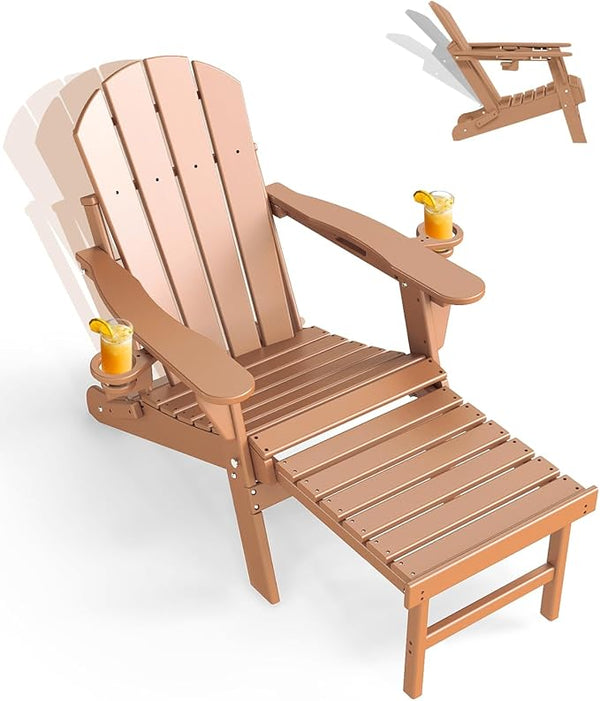 GREENVINES Adjustable Adirondack Chair with Retractable Ottoman | Folding | HDPE Plastic | Fire Pit Chairs w/Foot Rest - Photo 1